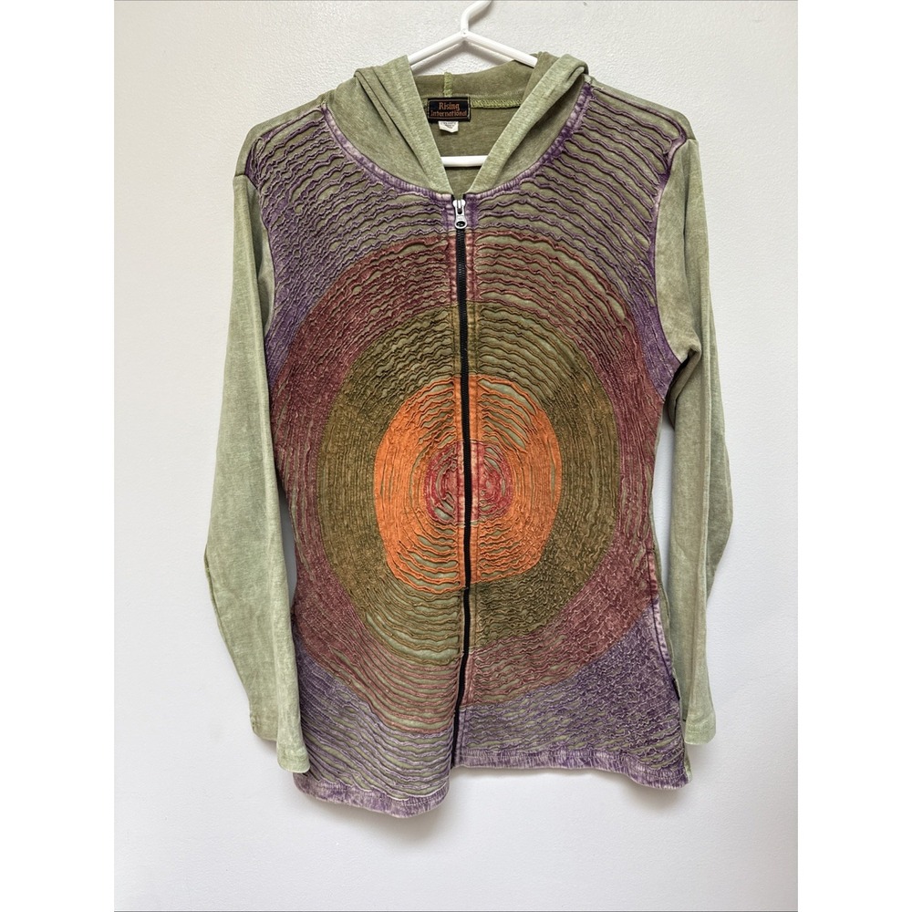 RISING INTERNATIONAL Artsy Zip Hoodie Womens no size Green Applique Circles